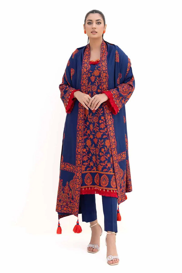 3 Piece Unstitched Embroidered Acrylic Suit with Embroidered Acrylic Dupatta