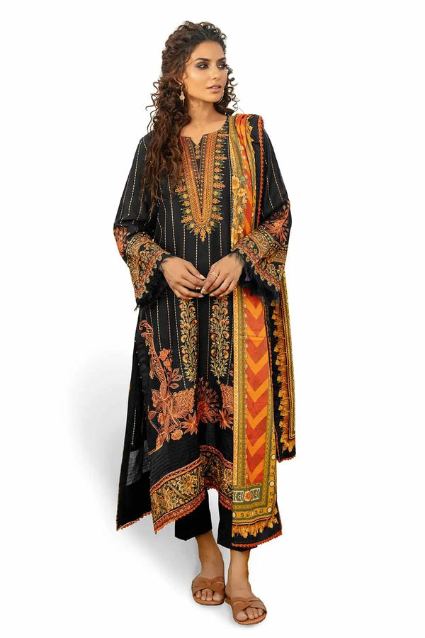 3 Piece Unstitched Embroidered Cotail Suit with Printed Twill Cotton Linen Dupatta